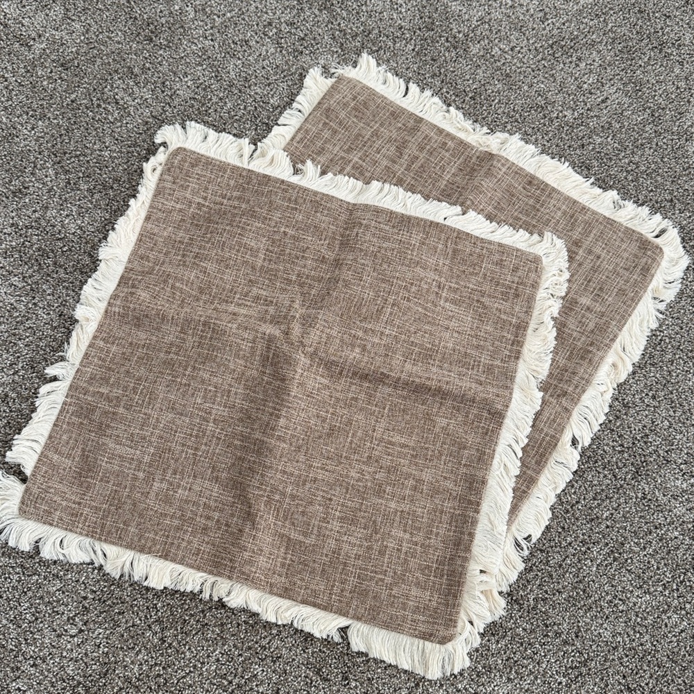 NWOT Brown Fringe Pillowcases  17” x 17”